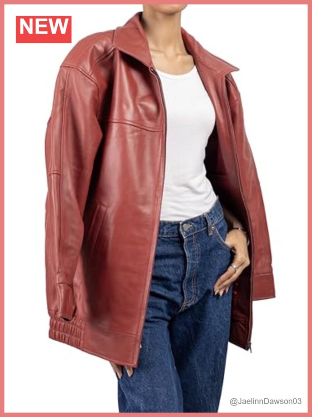 Oversized Lambskin Leather Jacket Notched Collar Zip Moto